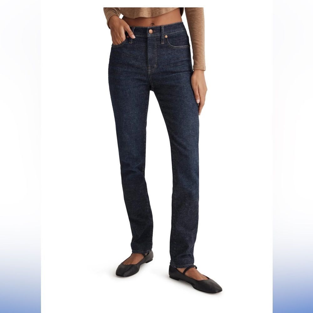 LANDS END Jeans Dark‎ Wash Mid Rise Curvy Skinny Size 8 Petite